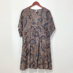 Mahina Gray and Brown Paisley Leopard Print Babydoll Dress